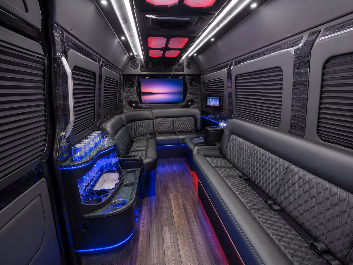 orange 40 passenger party bus interior