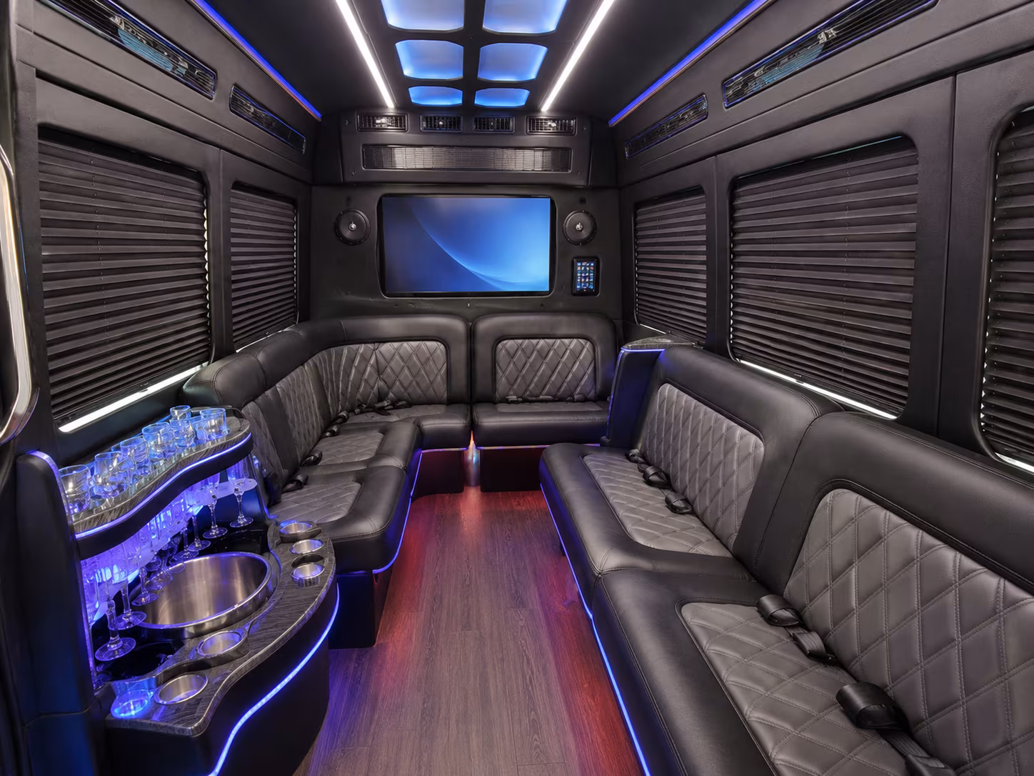 orange party bus interior